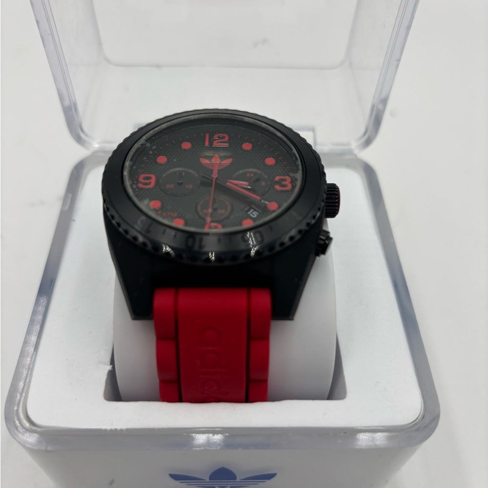 ADIDAS 2013 Chronograph Red & Black Watch, Silicone Strap